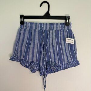 Women's blue striped ruffled shorts